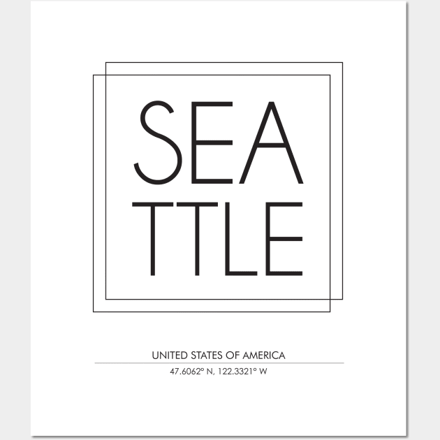 Seattle city minimal typography 2 Wall Art by StudioGrafiikka